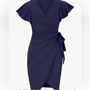 NWT NEMIDOR  Navy Blue short, raffled slave, front plated cocktail dress size 16